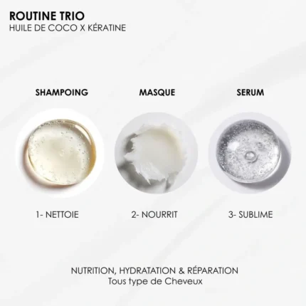 Texture huileuse du Trio Coco RoseBaie soins cheveux
